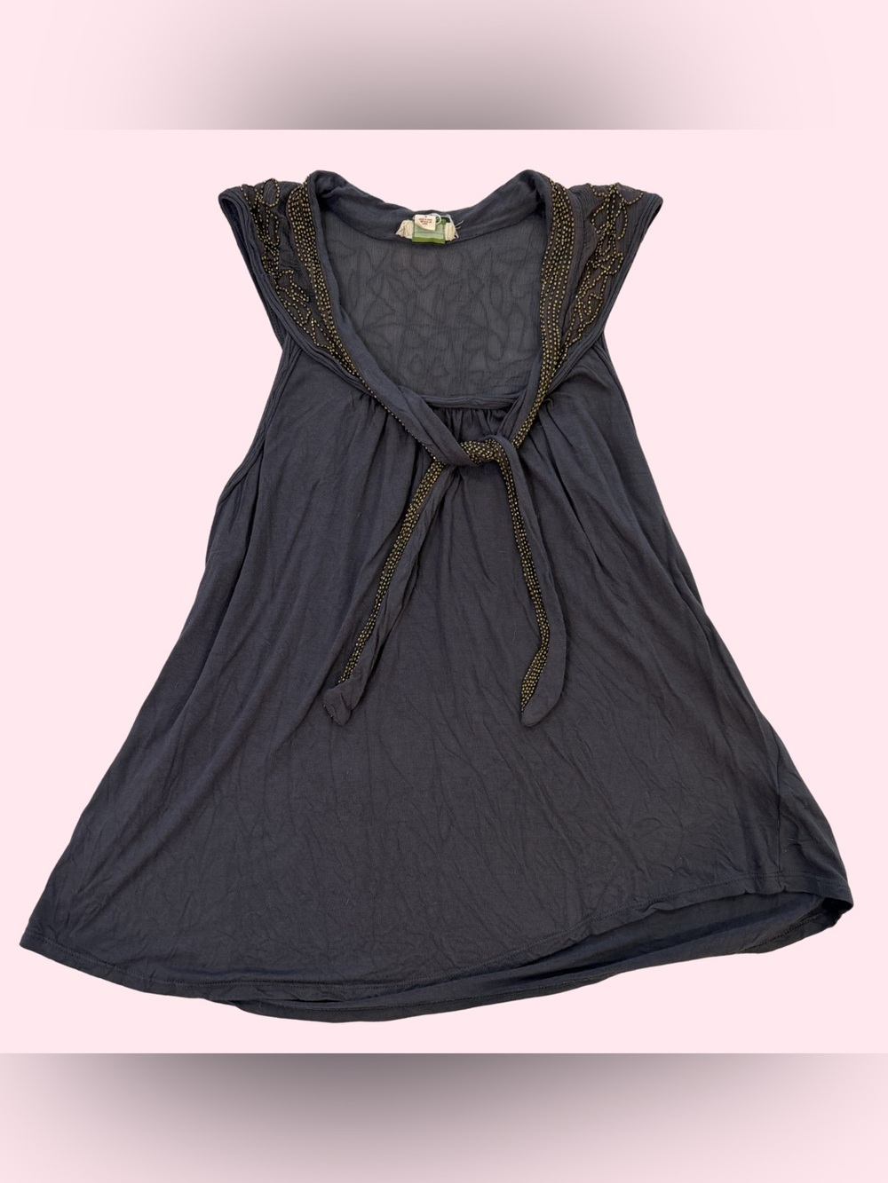 Anthropologie ETT twa Sleeveless Beaded Tie-Front Chemise - Charcoal